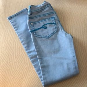 Justice light blue w/teal stitching jeans 10Slim